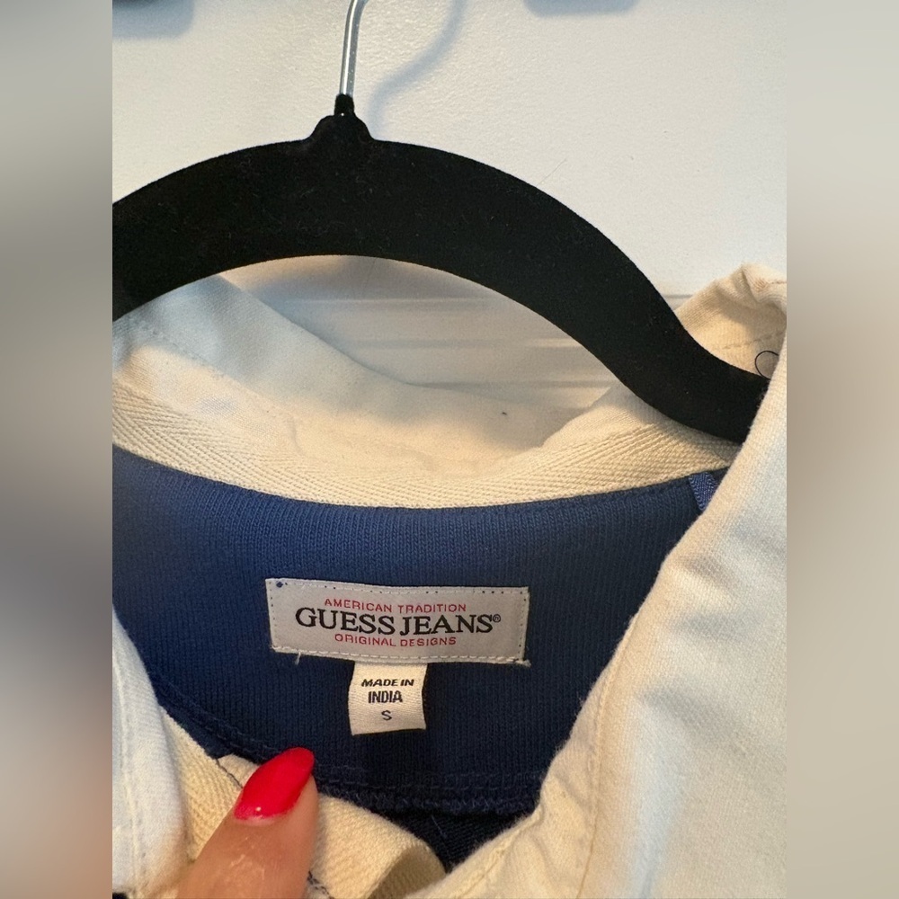 Guess Jeans Polo Sweatshirt Mini Dress Size S Blue White Logo Long Sleeve - Picture 10 of 15